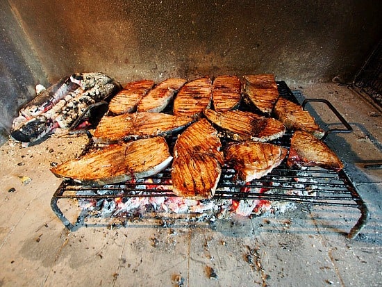 Our tuna steaks grilling away. It's a beautiful sight!