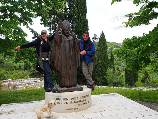 Pope John Paul visited this tiny village. It's a big deal, especially when 99% of the country is Roman Catholic. Ivana and Dani (and little dog) posing!