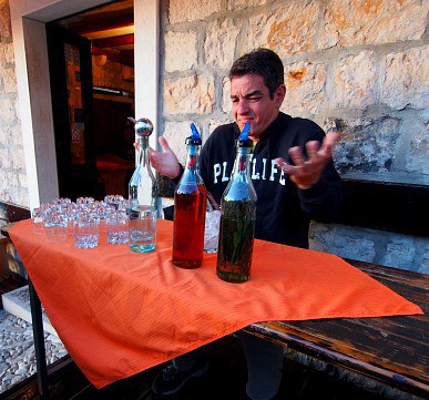 It's customary to give your guests grappa in Croatia. This was our first experience and Danni trying to explain why. I'm not sure it needs an explanation!
