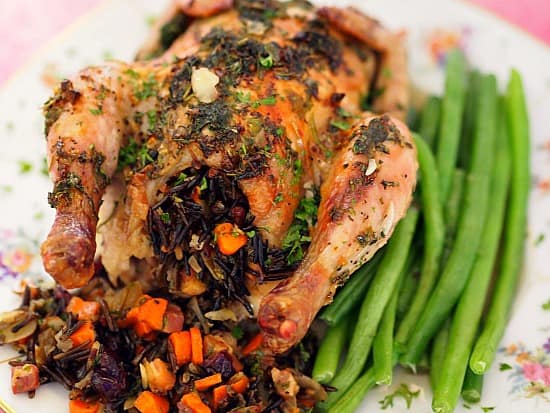 Herb Rubbed Cornish Game Hens With Wild Rice Stuffing