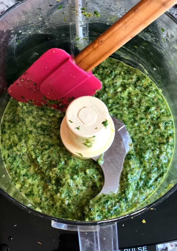 Fresh Herb Sauce in the food processor