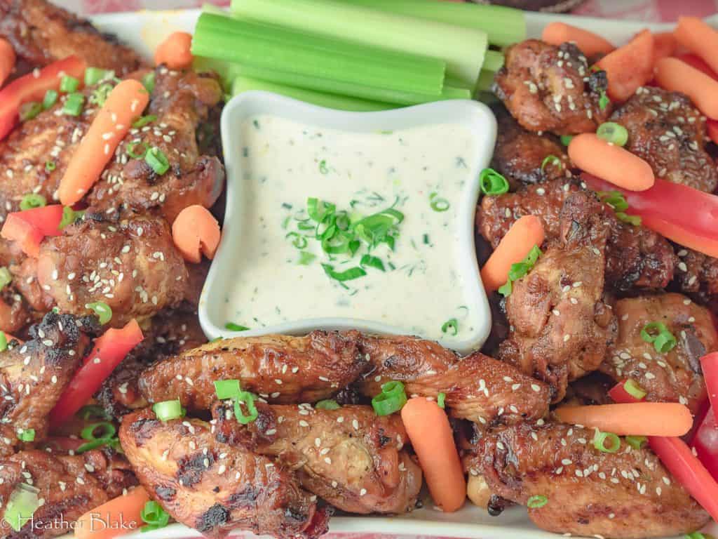 Sesame Chicken Wings on a plate ready for the party.