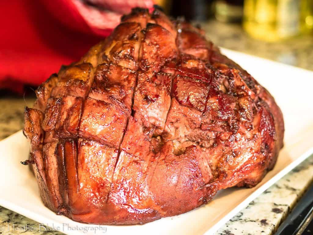 A picture of Cherry Rum Glazed Ham right out of the oven